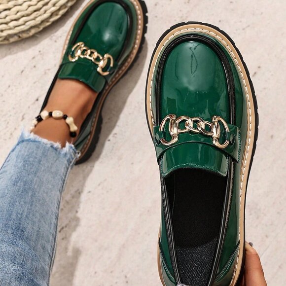 Green Casual Women's Round Toe Slip-On Loafers - Picture 3 of 6